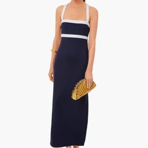 STAUD Navy and White Maxi Dress